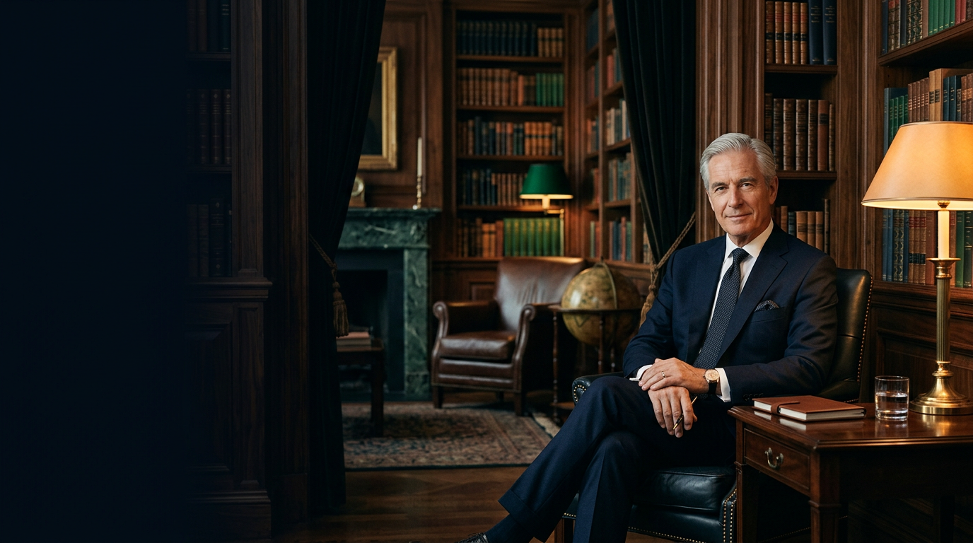 Private banker in a refined library